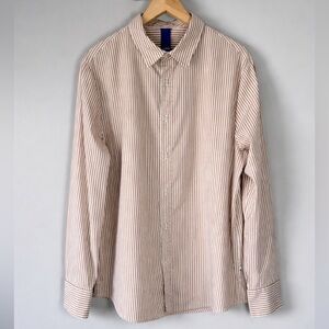 Kit & Ace Marbella Boyfriend Button Down Shirt Large Brown White Cooling Stretch